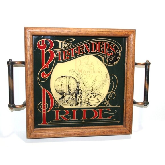 Hensley Co The Bartenders Pride A Remedy For Everything Wood Framed Glass 1980 - Picture 1 of 9